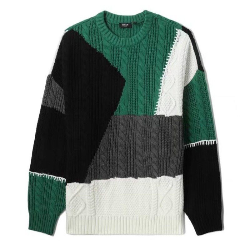 Men's crew-neck long sleeve jumper with irregular pattern